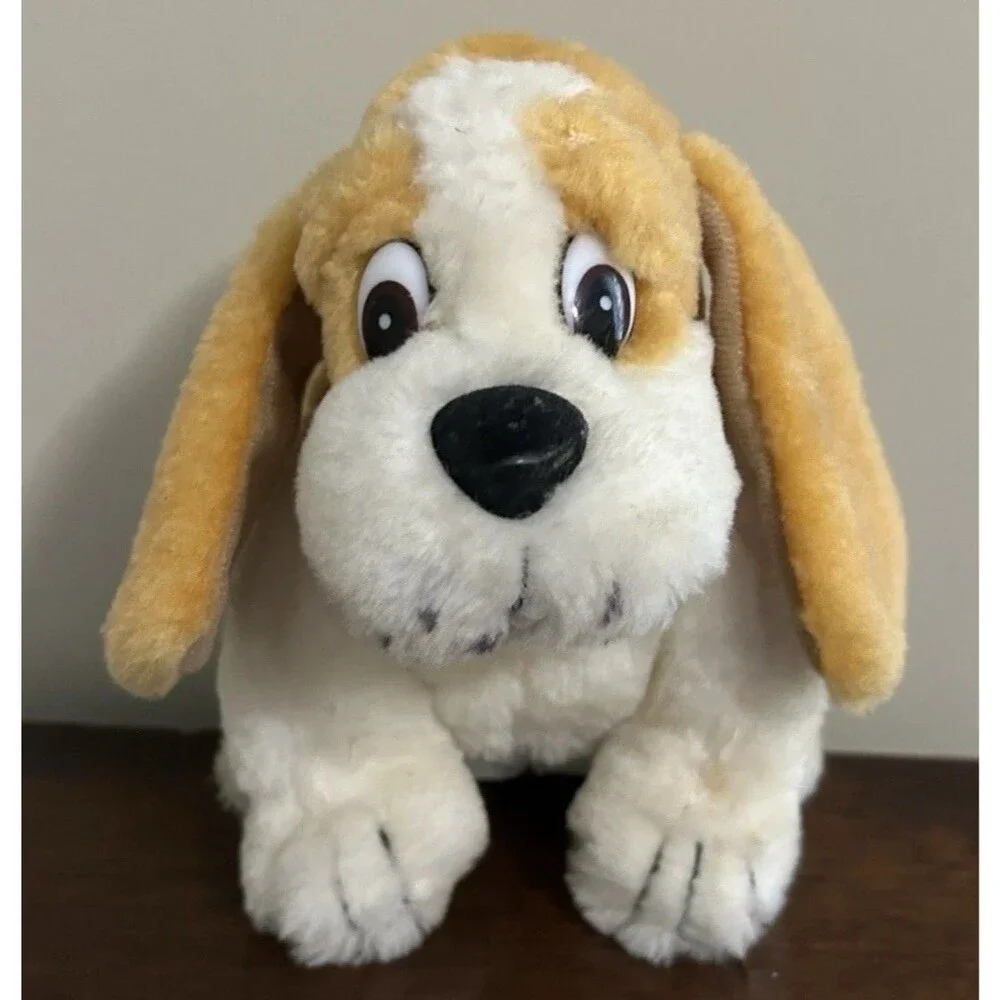 Art's Toy Dog Plush Brown White Basset Hound Red Tongue Stuffed Animal VTG 6